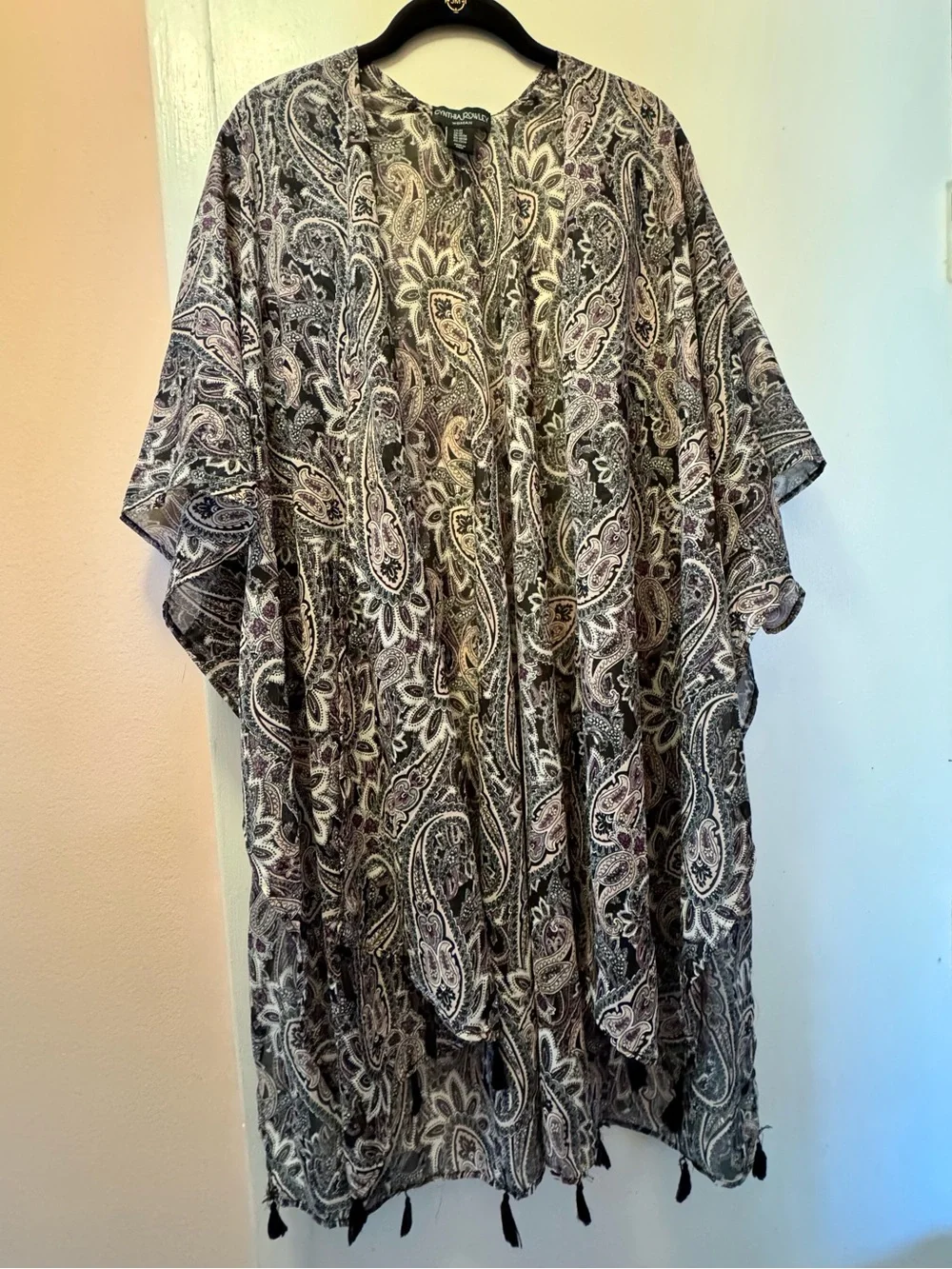 2X Cynthia Rowley Lightweight Paisley Kimono Cover-Up, lavender pastels black